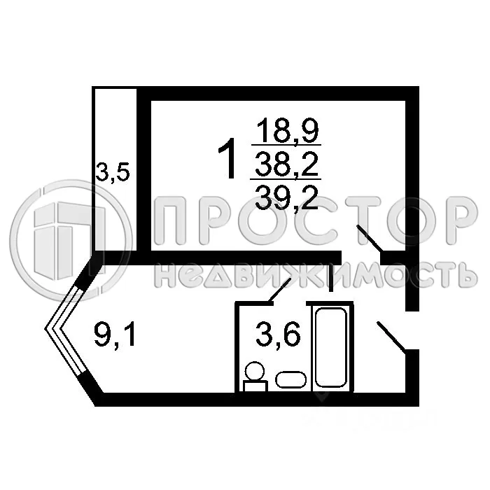 1-комнатная квартира, 40 м² - фото 11