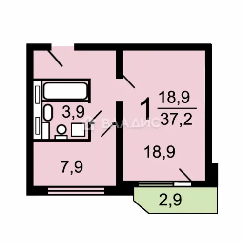 1-комнатная квартира, 38 м² - фото 7