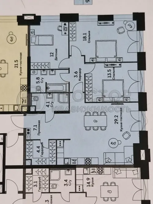 4-комнатная квартира, 97.8 м.кв.
