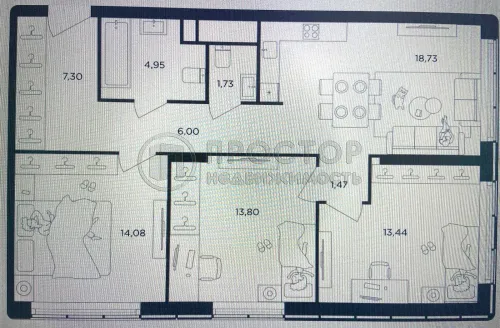 3-комнатная квартира, 82 м² - фото 19