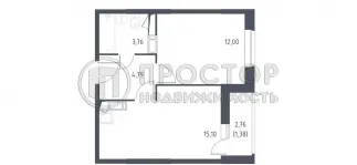 1-комнатная квартира, 37.3 м² - фото 32