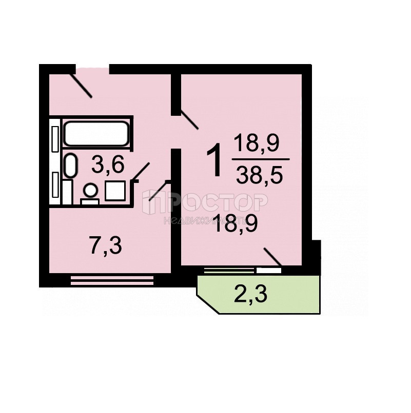 1-комнатная квартира, 36.7 м² - фото 19