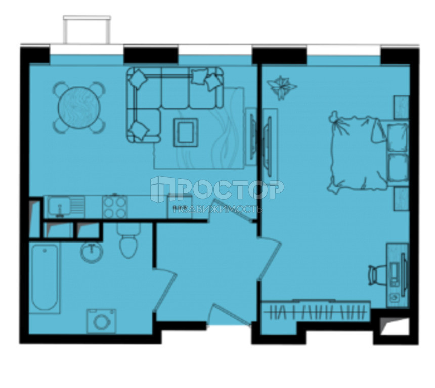 1-комнатная квартира, 51 м² - фото 3