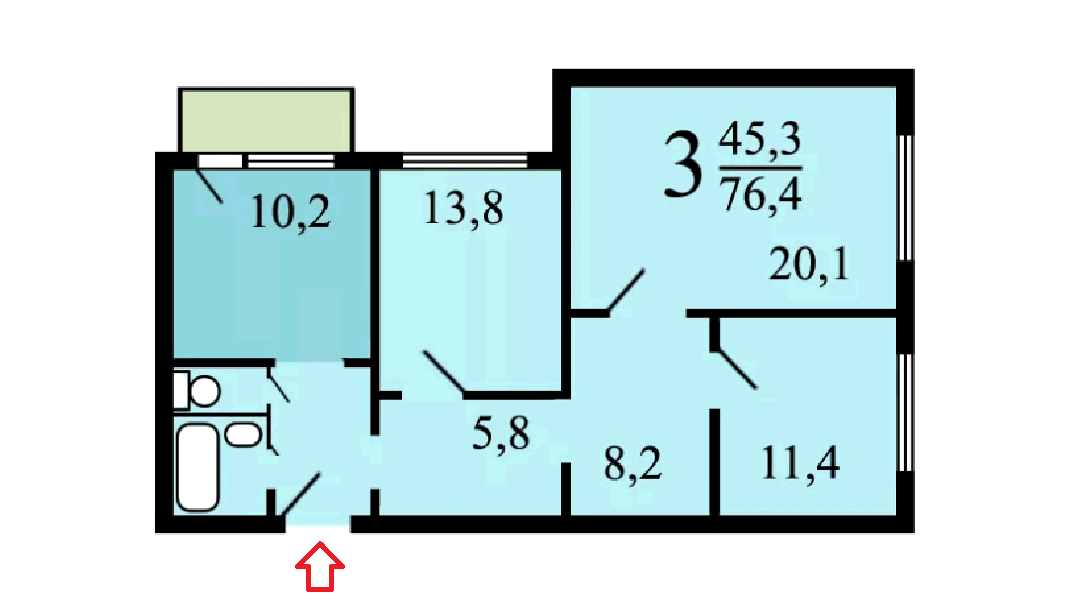 3-комнатная квартира, 80 м² - фото 22