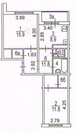 2-комнатная квартира, 56 м² - фото 2