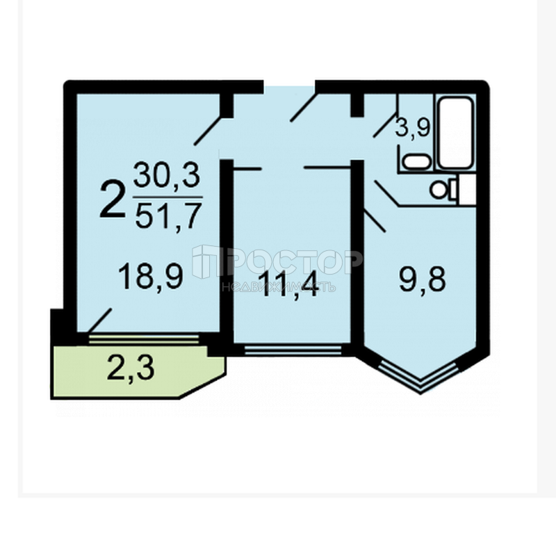 2-комнатная квартира, 51.7 м² - фото 26