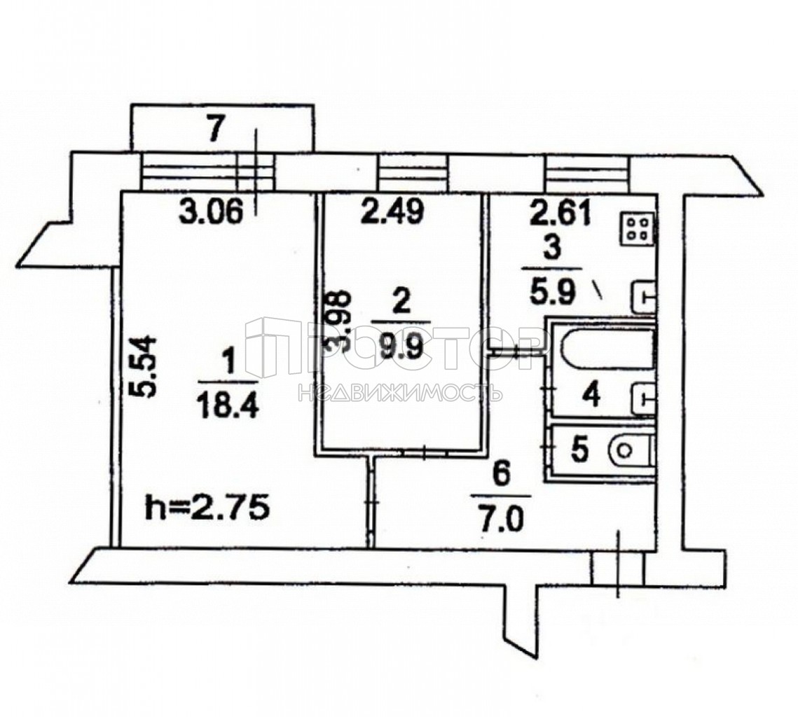 2-комнатная квартира, 44.3 м² - фото 3