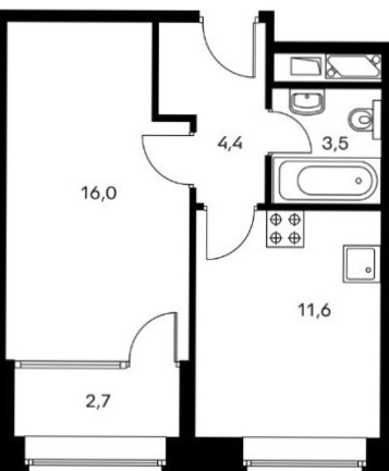 1-комнатная квартира, 37 м² - фото 9