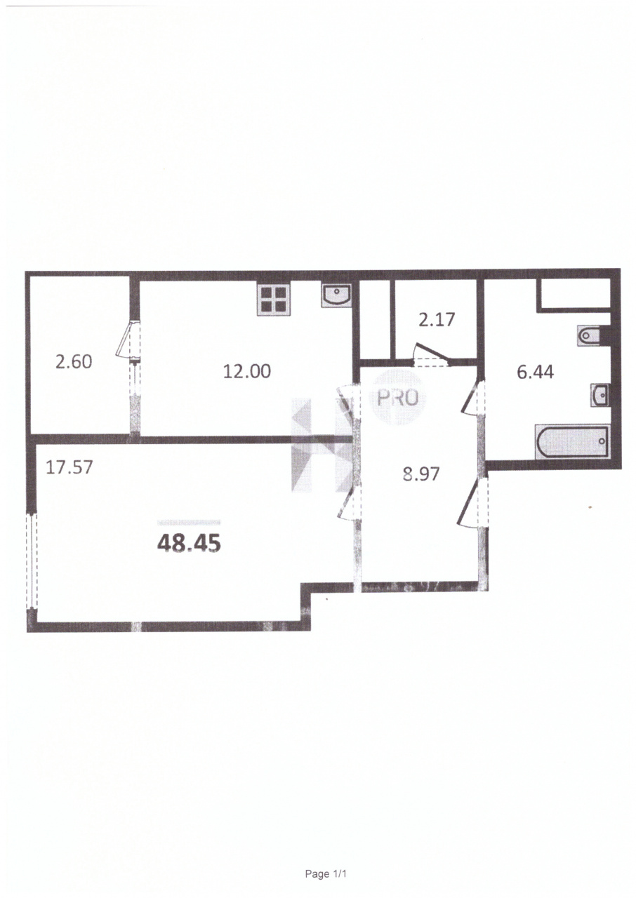 1-комнатная квартира, 48 м² - фото 9