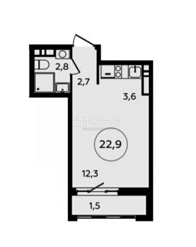 Студия, 22.9 м² - фото 2