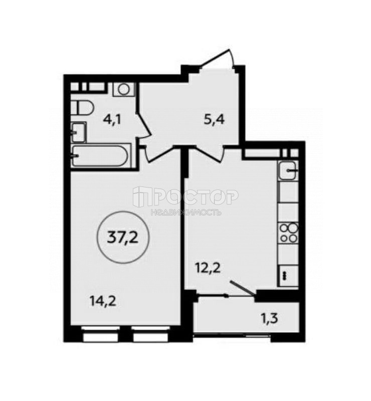 1-комнатная квартира, 37.2 м² - фото 3
