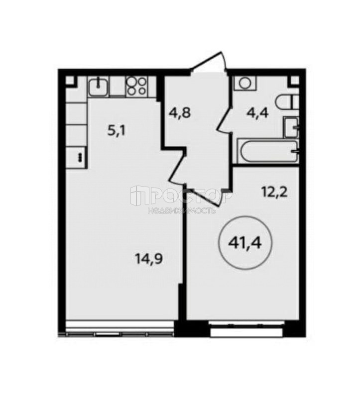2-комнатная квартира, 41.4 м² - фото 5