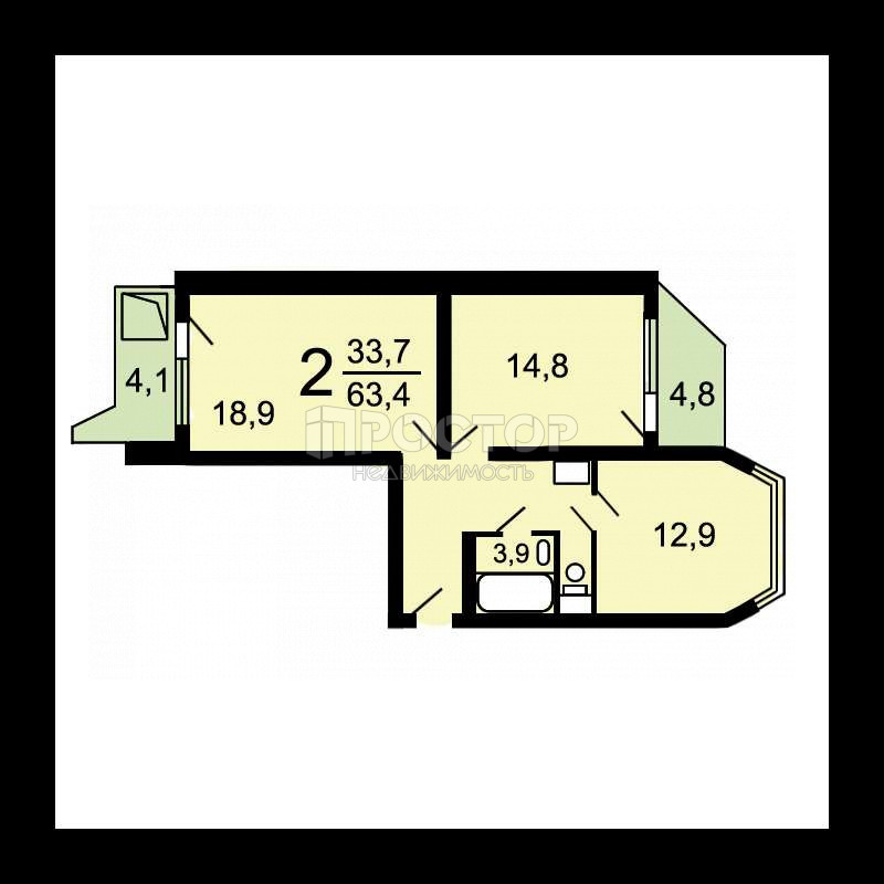 2-комнатная квартира, 62.8 м² - фото 9