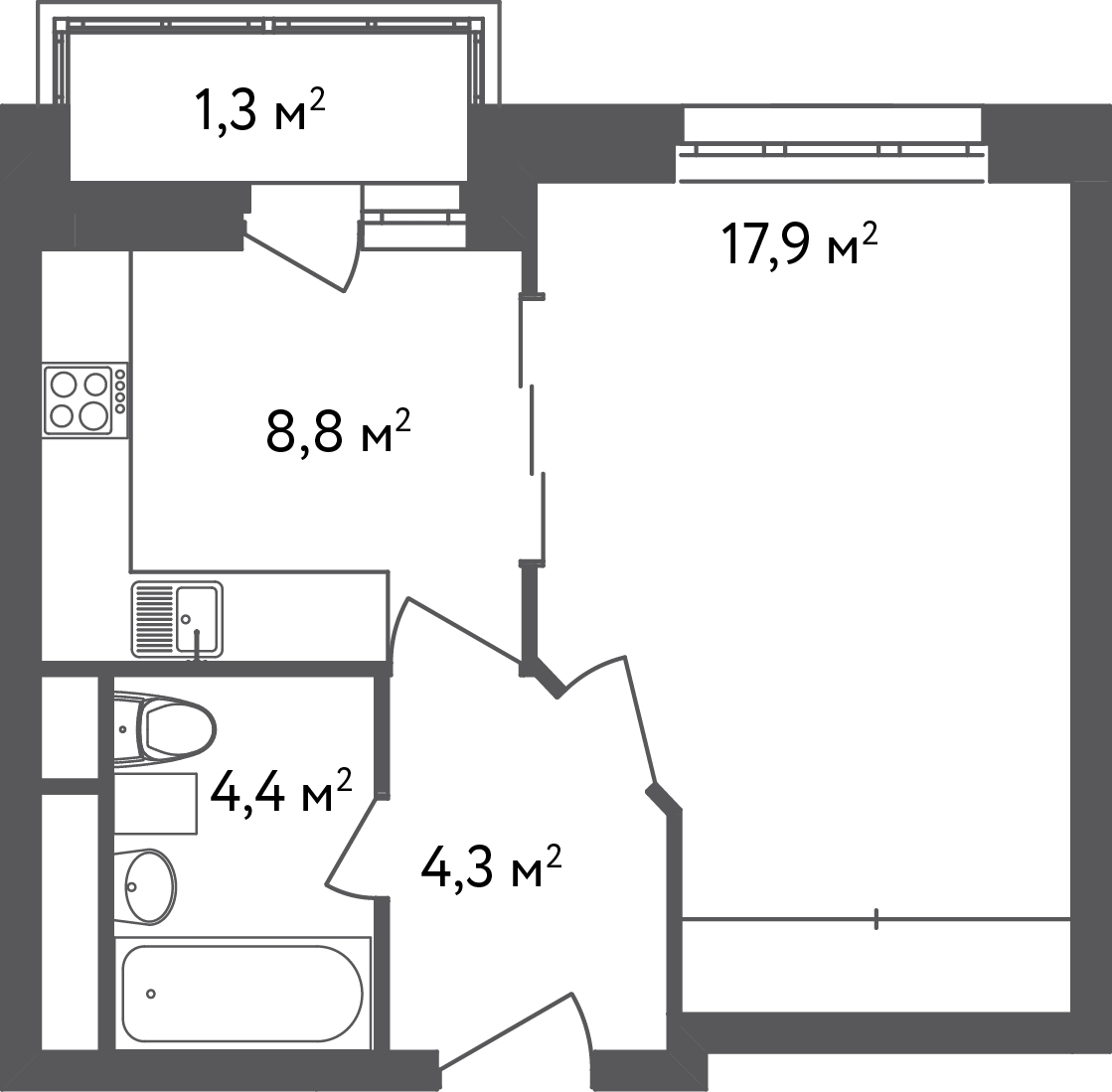 1-комнатная квартира, 35 м² - фото 2
