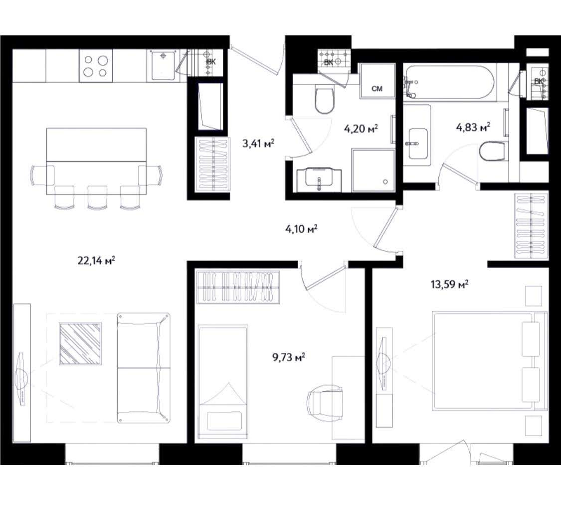 3-комнатная квартира, 64.4 м² - фото 12