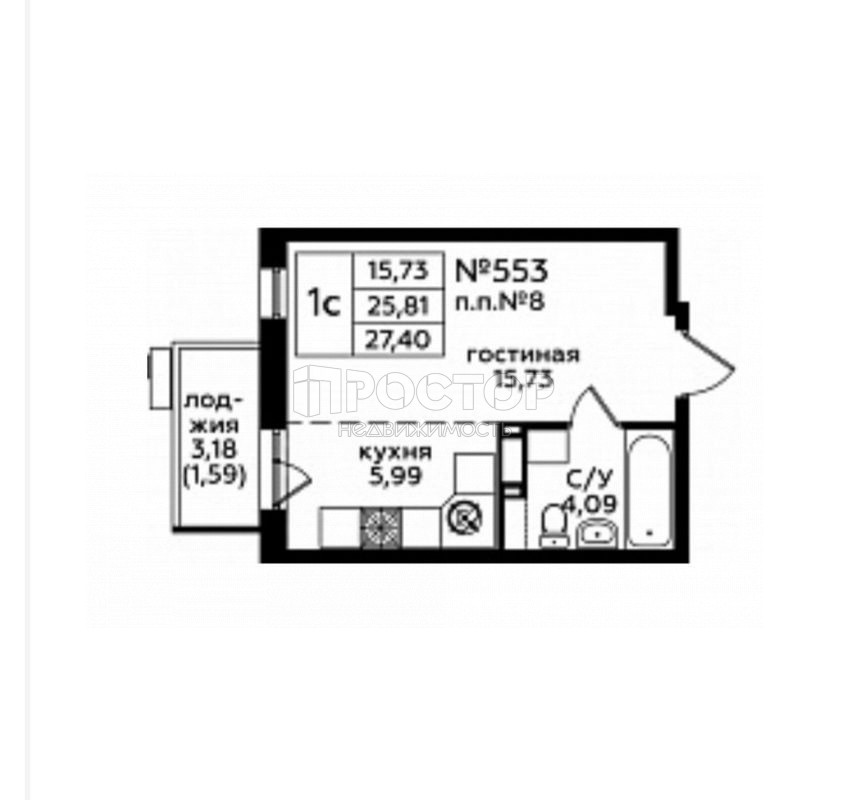 Студия, 27.4 м² - фото 4