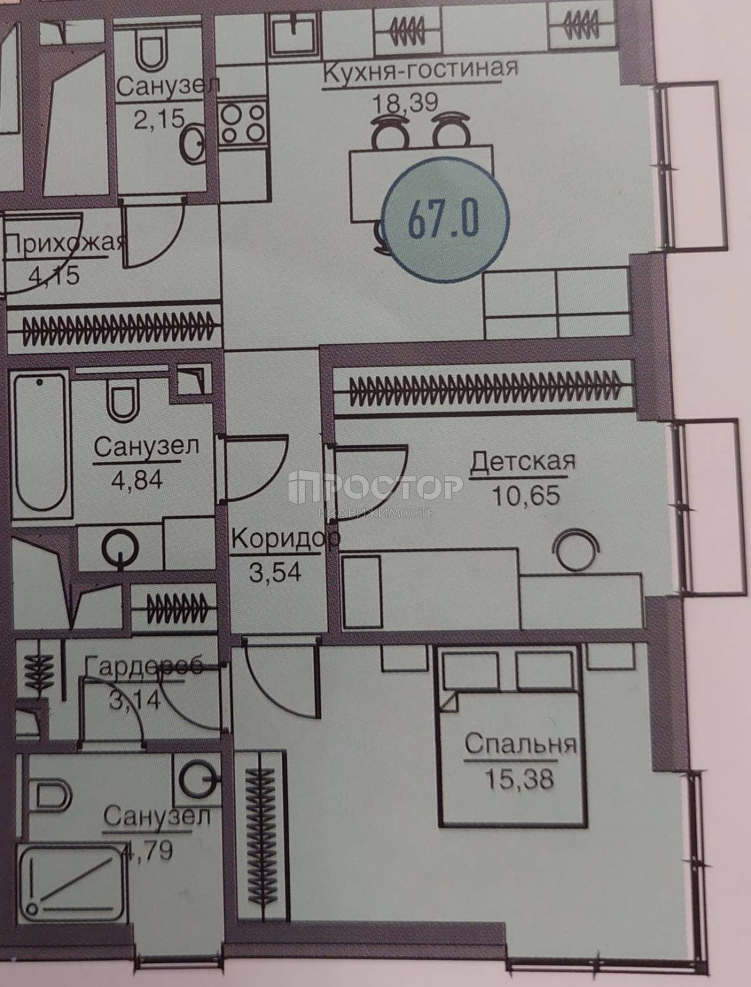 3-комнатная квартира, 67.5 м² - фото 20