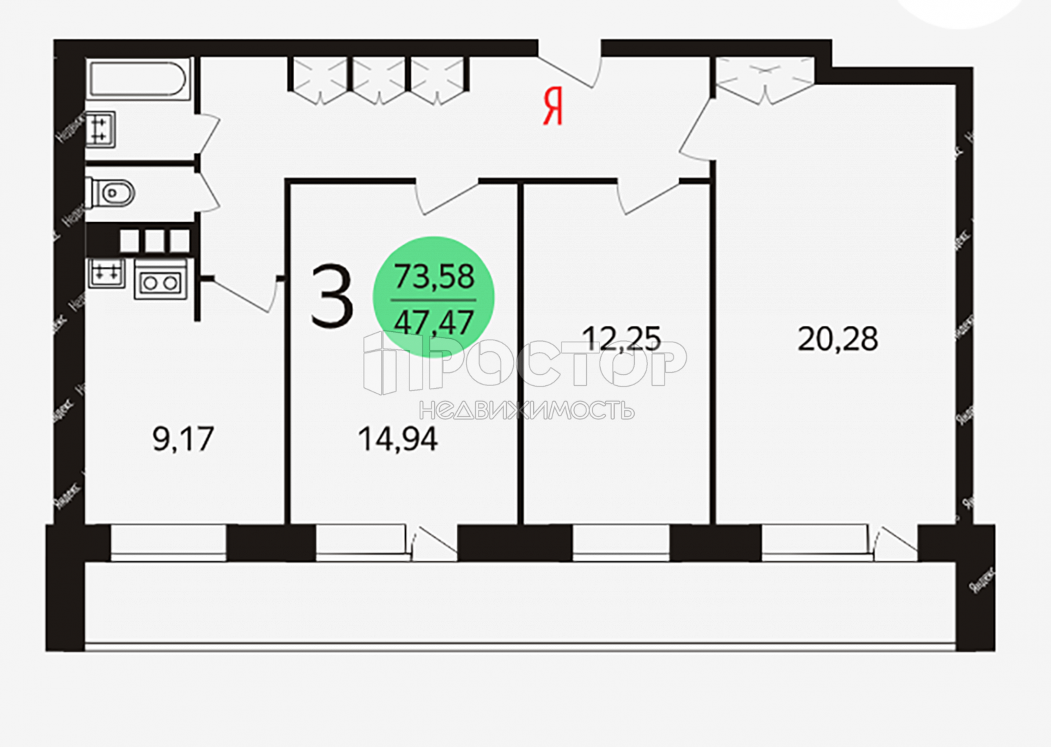 3-комнатная квартира, 71.7 м² - фото 26