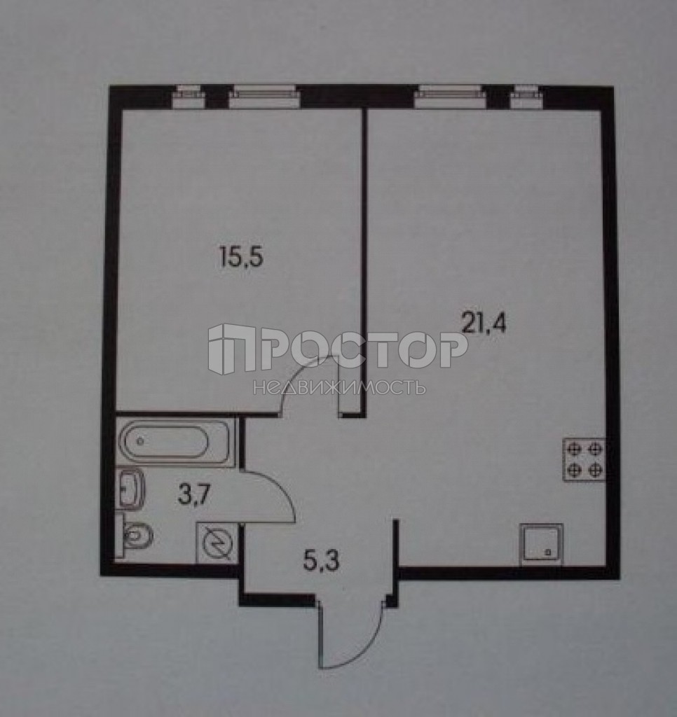 1-комнатная квартира, 46 м² - фото 4