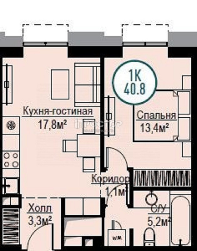 2-комнатная квартира, 40.8 м² - фото 17