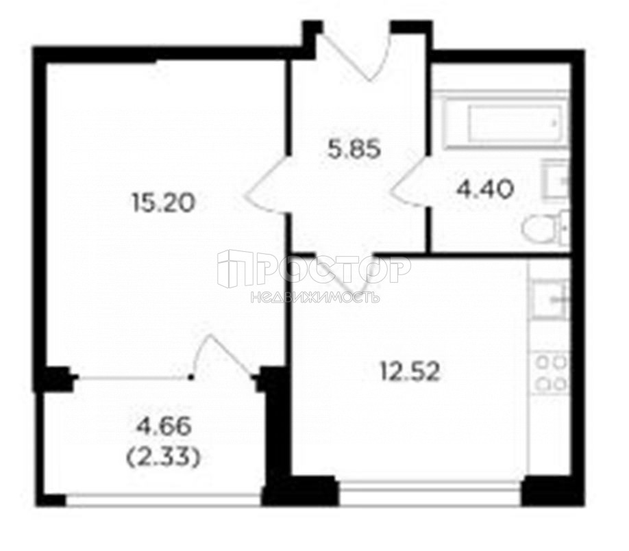 1-комнатная квартира, 40 м² - фото 10
