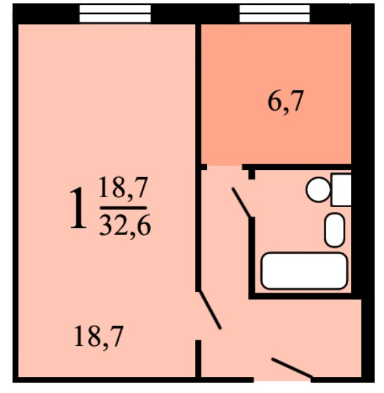 1-комнатная квартира, 32.6 м² - фото 7