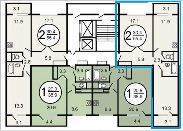2-комнатная квартира, 55 м² - фото 2