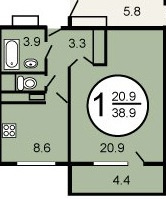 1-комнатная квартира, 40.7 м² - фото 30