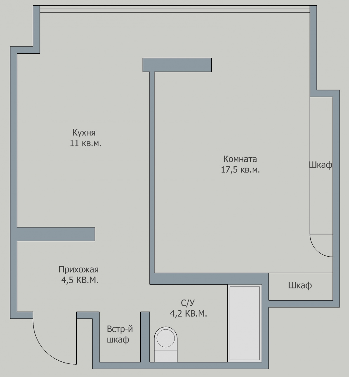1-комнатная квартира, 45 м² - фото 8