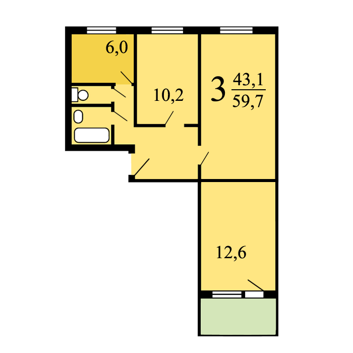 3-комнатная квартира, 60 м² - фото 5