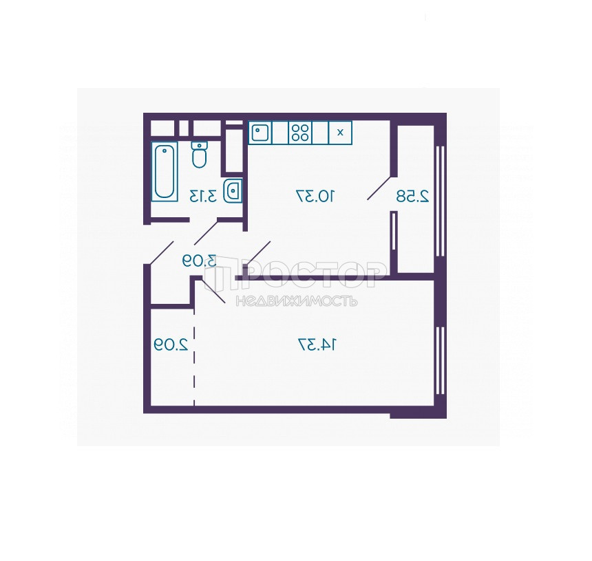 1-комнатная квартира, 34.4 м² - фото 6