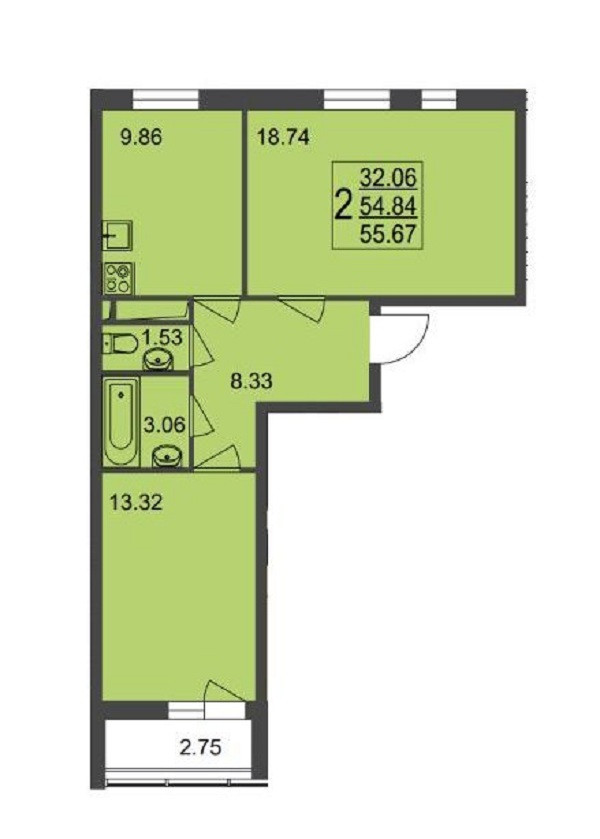 2-комнатная квартира, 61 м² - фото 8