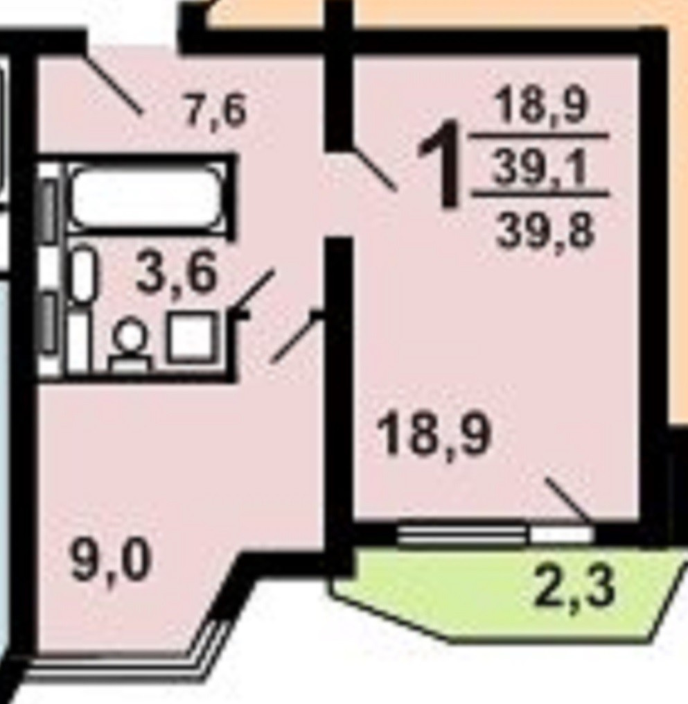 1-комнатная квартира, 38.8 м² - фото 22