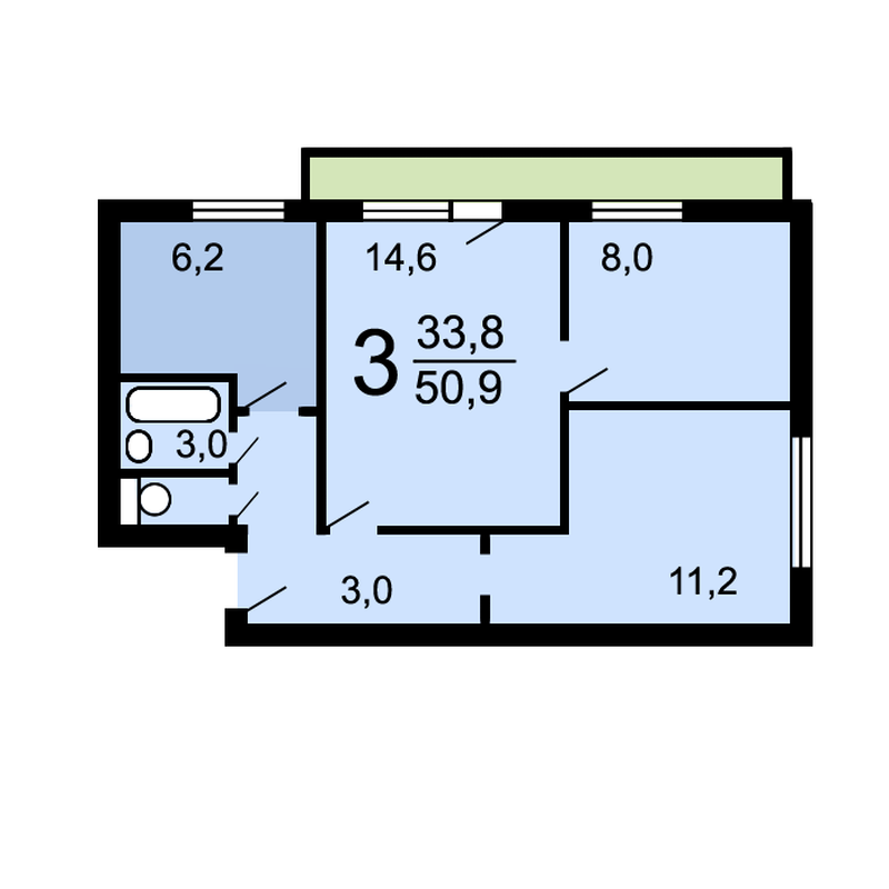 3-комнатная квартира, 51 м² - фото 12