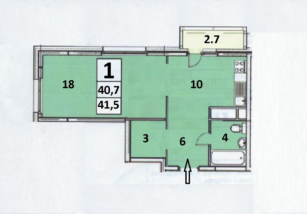 1-комнатная квартира, 41.5 м² - фото 3