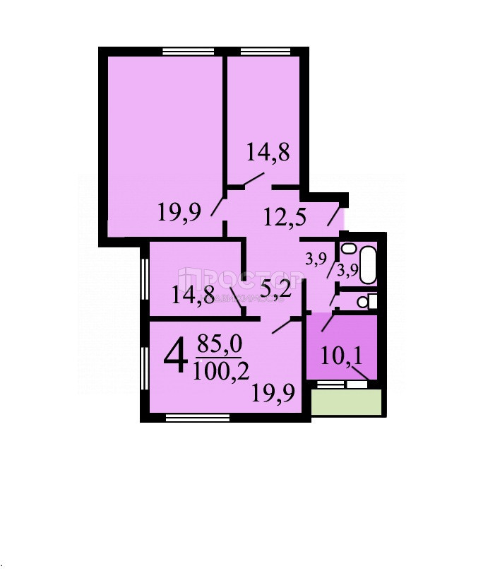 4-комнатная квартира, 98.4 м² - фото 20