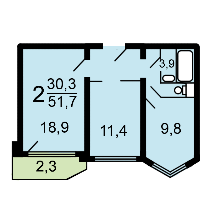 2-комнатная квартира, 51.2 м² - фото 5