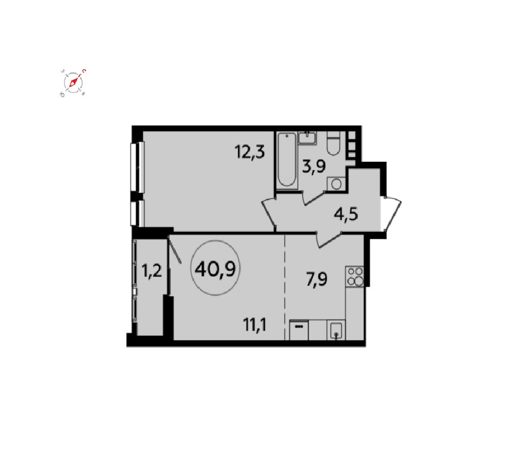 2-комнатная квартира, 41 м² - фото 2