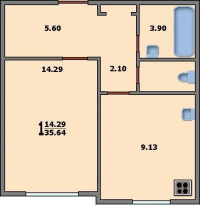 1-комнатная квартира, 35.6 м² - фото 11
