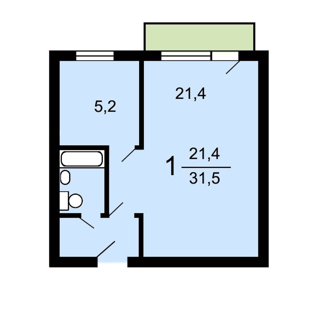 1-комнатная квартира, 33 м² - фото 16