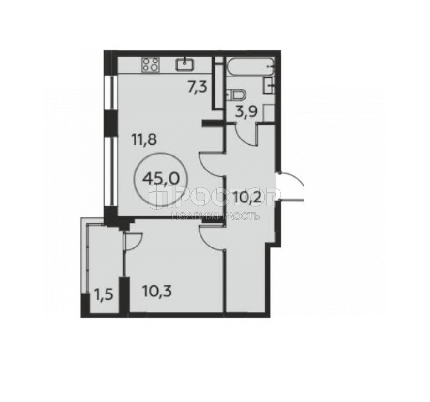 2-комнатная квартира, 45 м² - фото 6