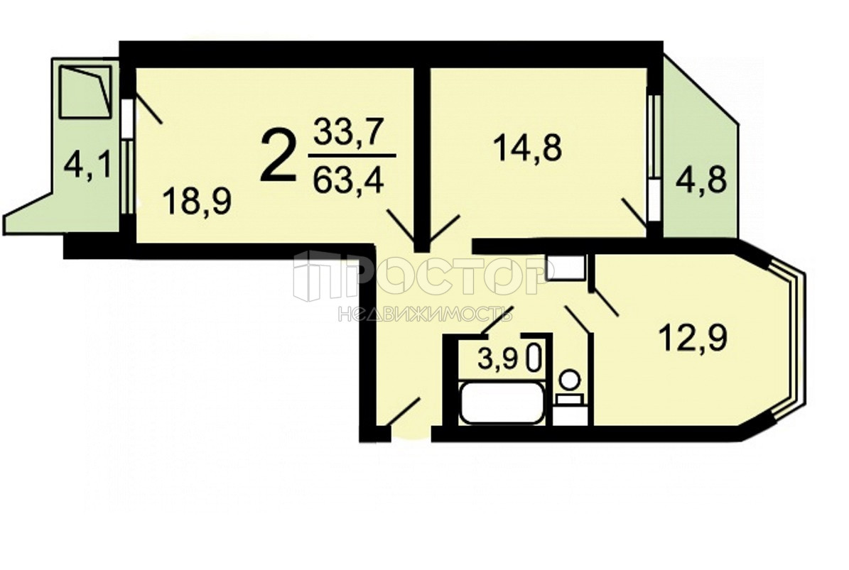 2-комнатная квартира, 63.4 м² - фото 16