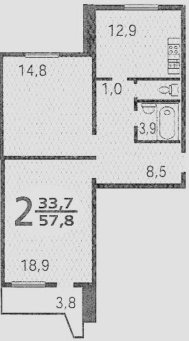 2-комнатная квартира, 58 м² - фото 15