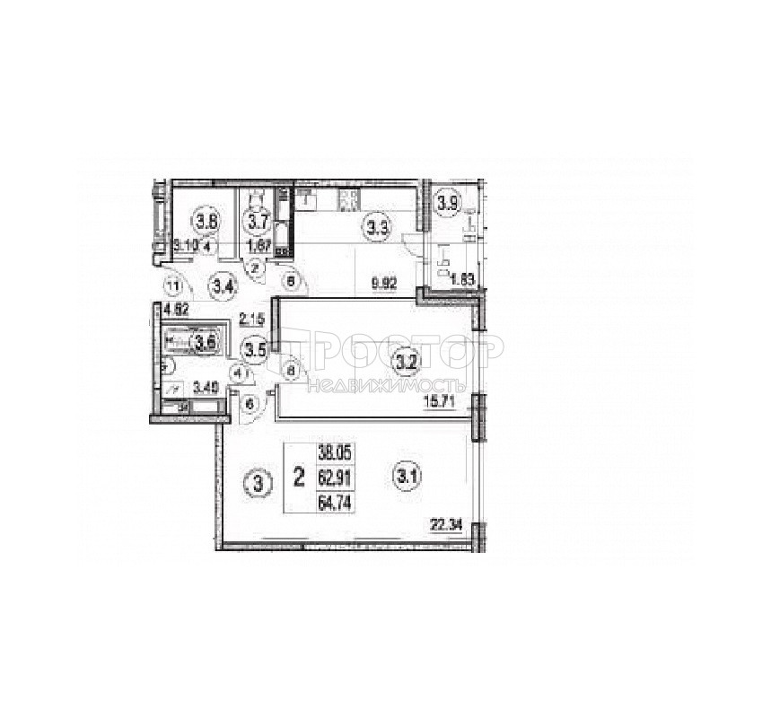 2-комнатная квартира, 65.2 м² - фото 17