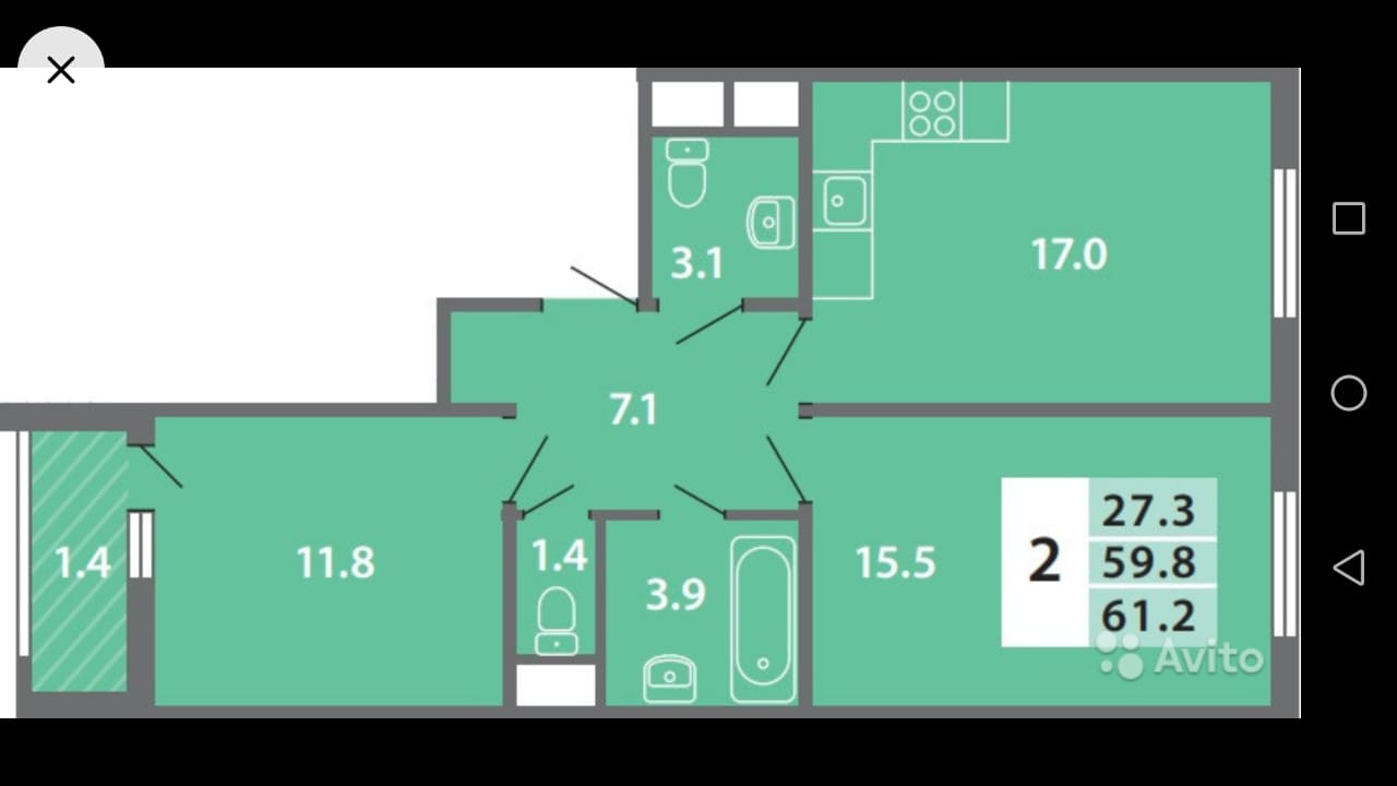 2-комнатная квартира, 59.5 м² - фото 18