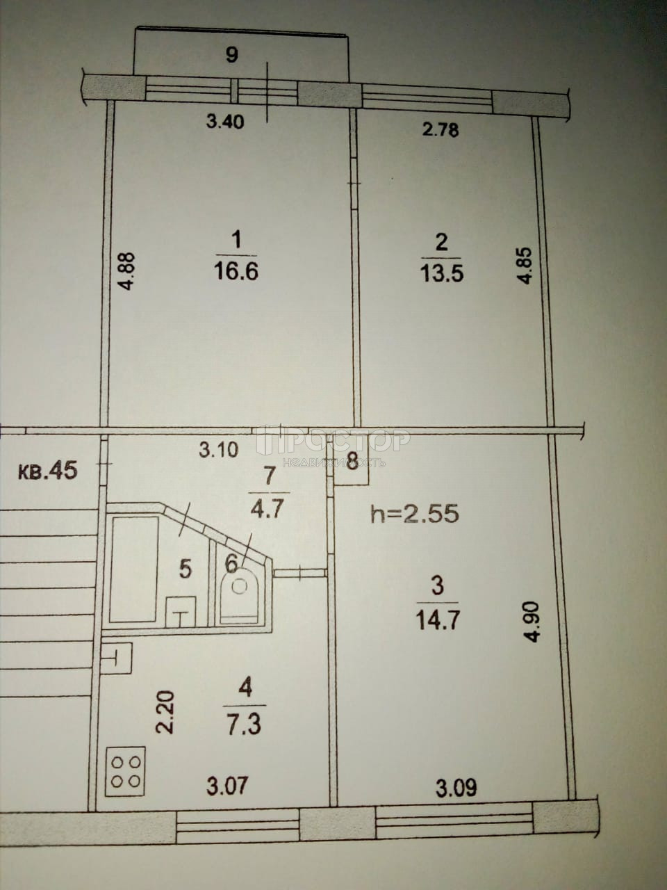 3-комнатная квартира, 60.7 м² - фото 9