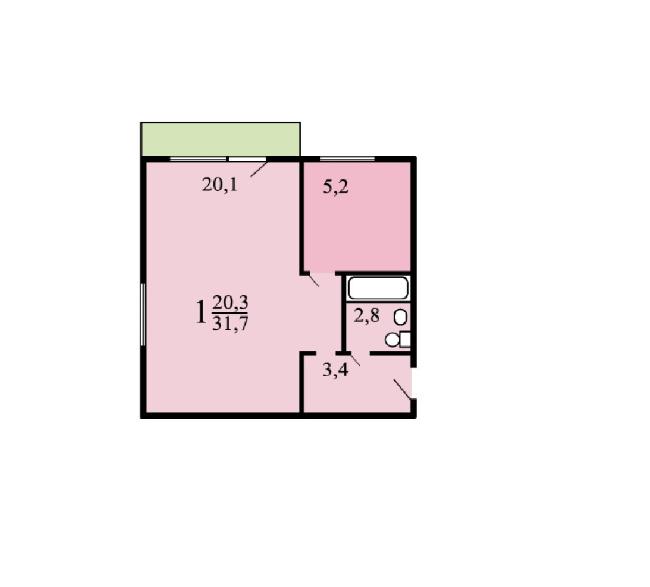 1-комнатная квартира, 32 м² - фото 7