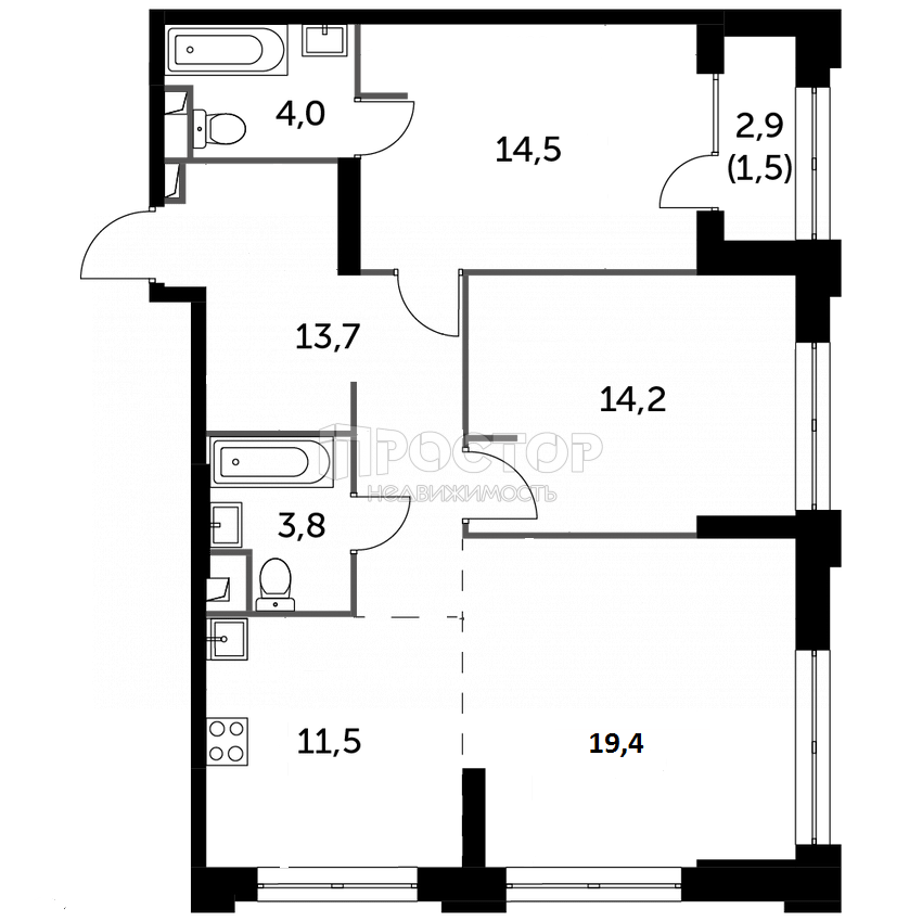 3-комнатная квартира, 82.6 м² - фото 8