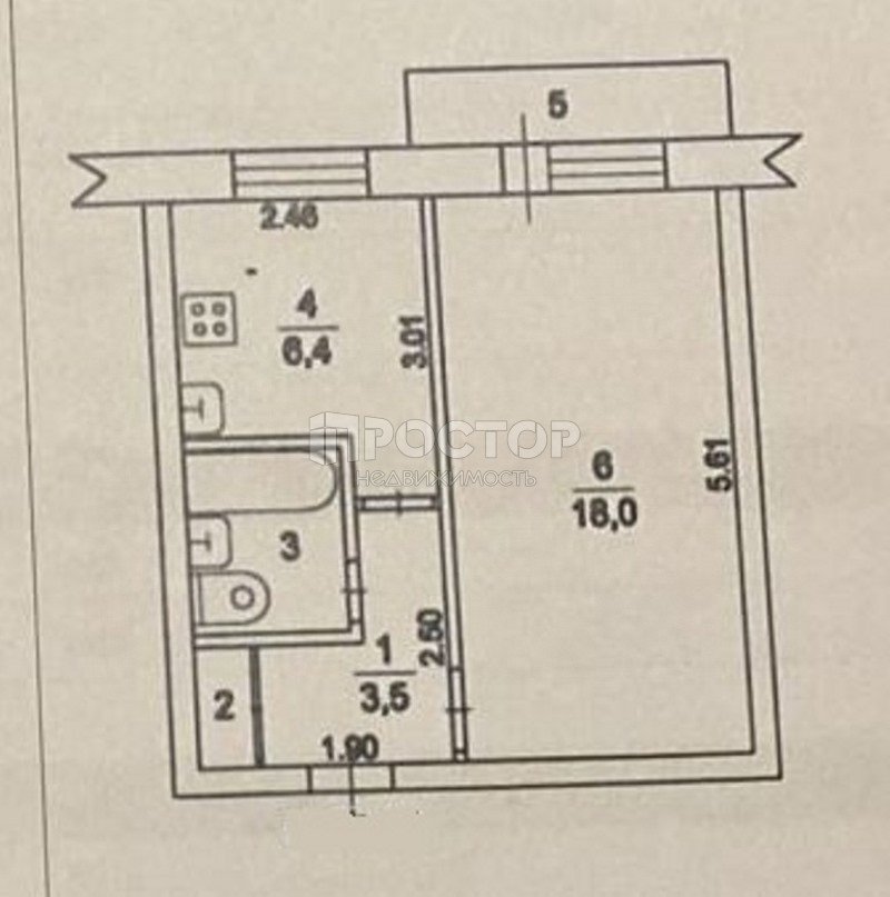 1-комнатная квартира, 31.3 м² - фото 7