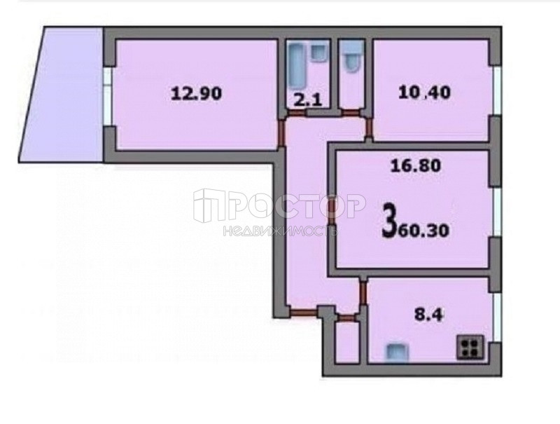 3-комнатная квартира, 60.3 м² - фото 23